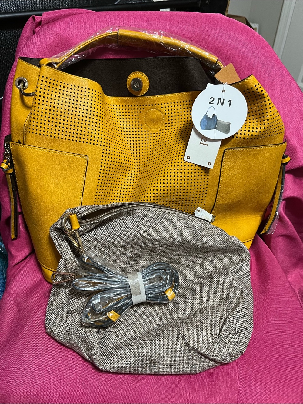 2-in-1 Yellow Women’s Tote Bag with crossbody